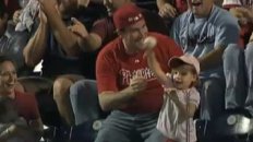 Bye Bye Baseball!  Dad Catches Foul, Little Girl Throws It Back!
